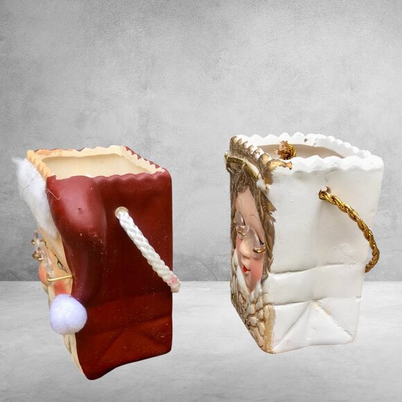 Magic Creations Santa & Mrs. Claus Ceramic Gift Bag Ornaments–1990s–Hand-Painted - Picture 4 of 16